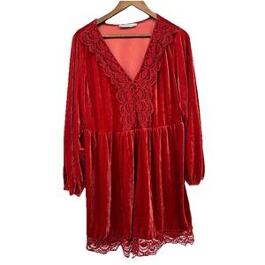 RUSTTYDUSTTY Mini Dress Burnt Orange Velvet Babydoll Boho Festival Cottage Fairy